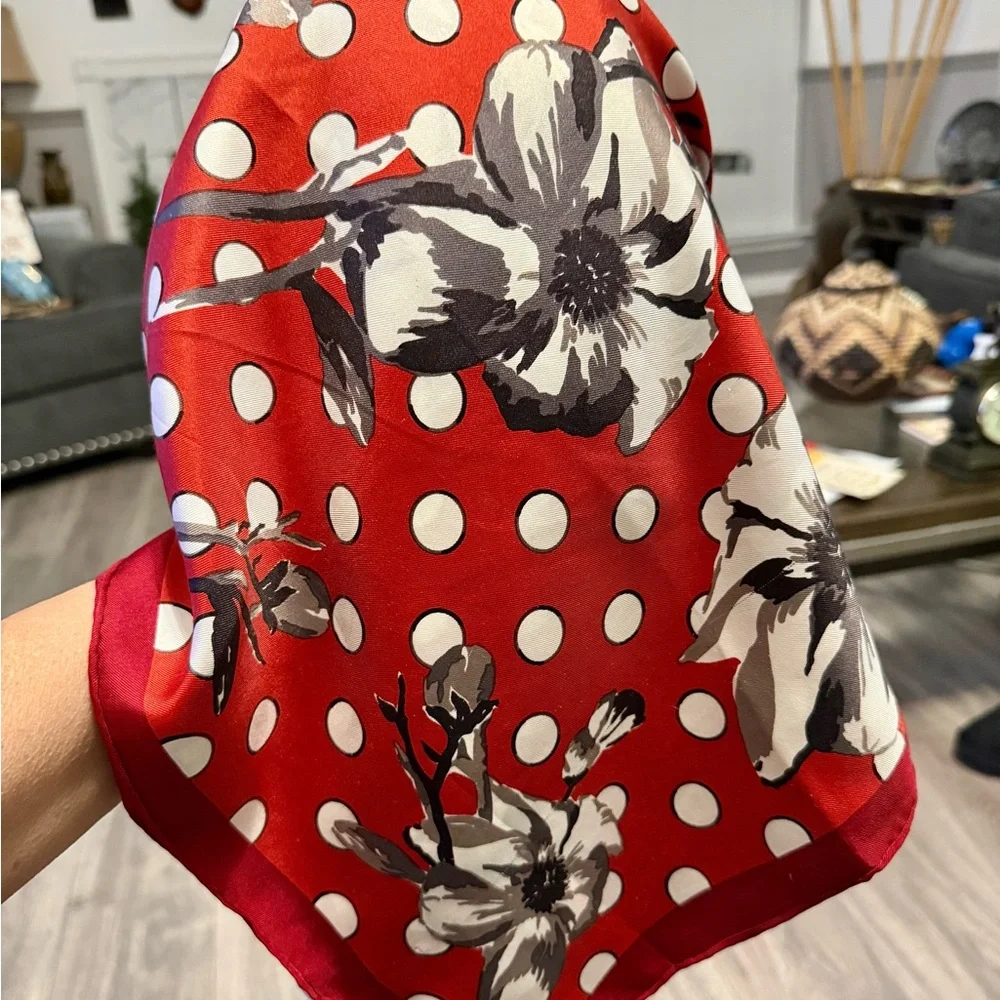 Jumbo Christian Dior Red Floral Polka Dot Scarf all scarves are 40-50% off